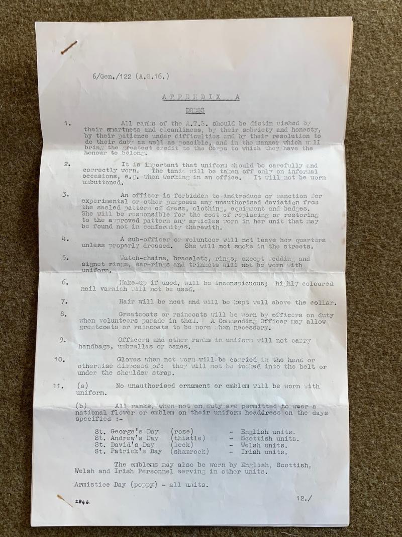 WWII ATS Dress Instructions