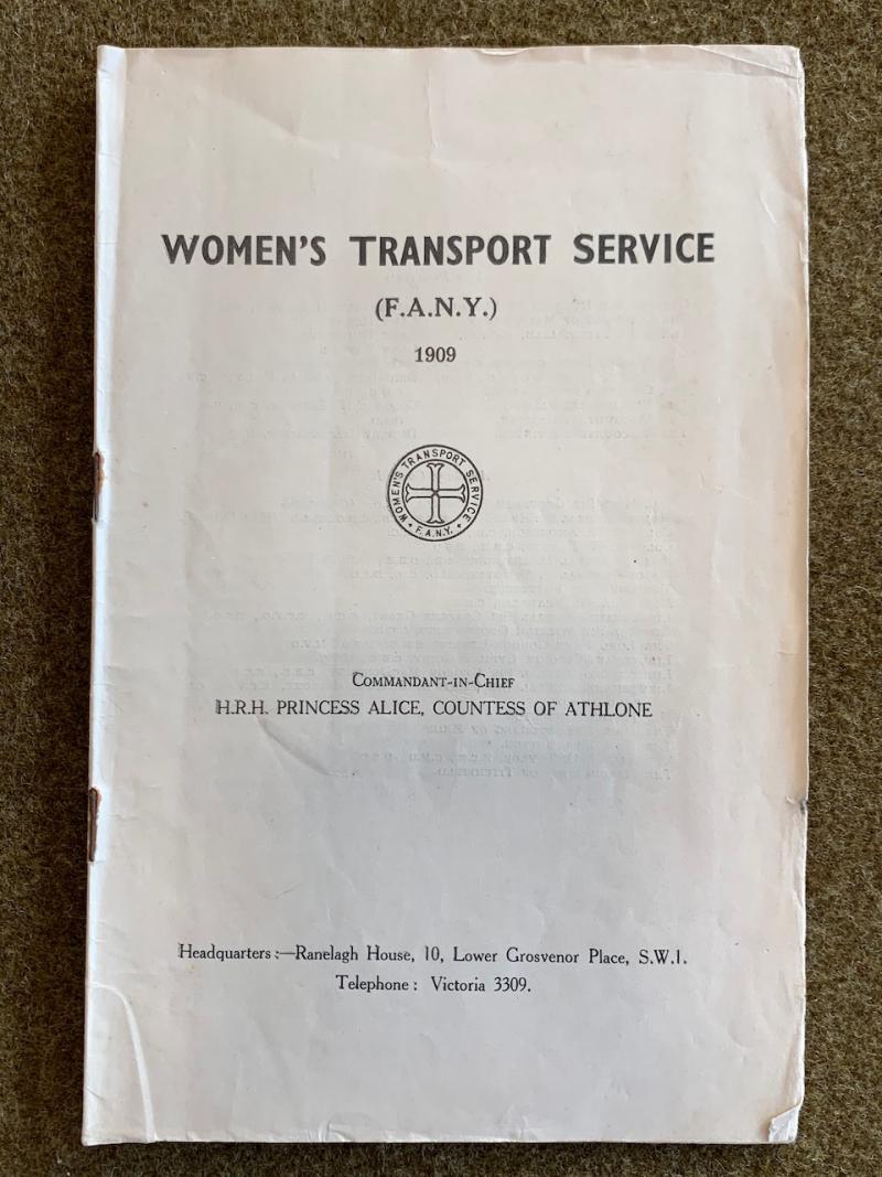 Rare 1940 Women's Transport Service / FANY Standing Orders